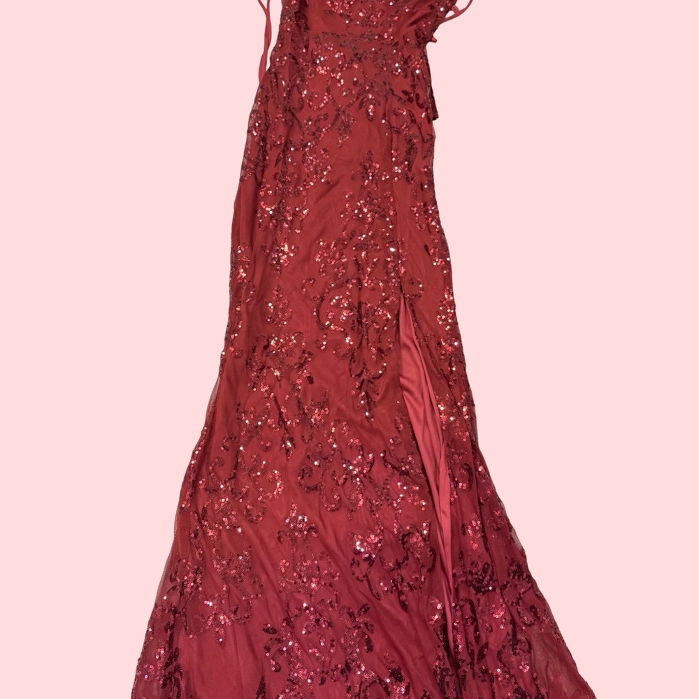 Elegant Red Sequin Maxi Dress - Women's Evening Gown